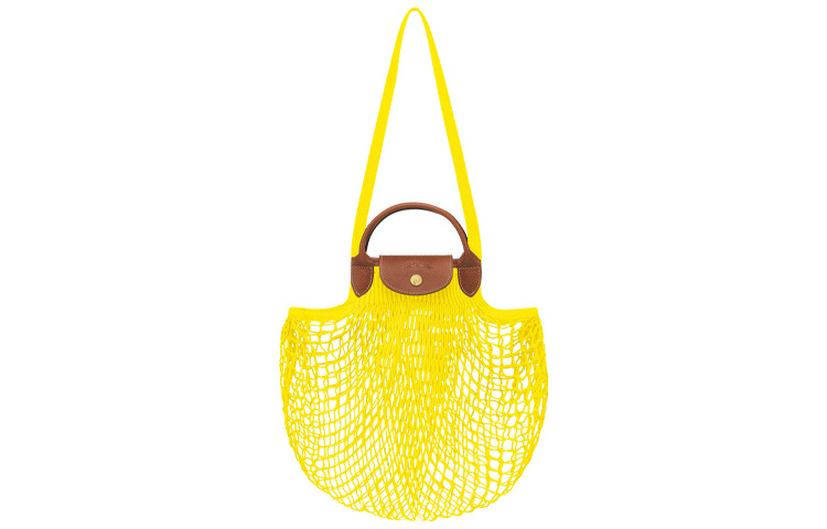 

LONGCHAMP Сумка-сетка Le Pliage из филейной ткани с кожаным карманом, цвет неоново-желтый, большого размера для женщин