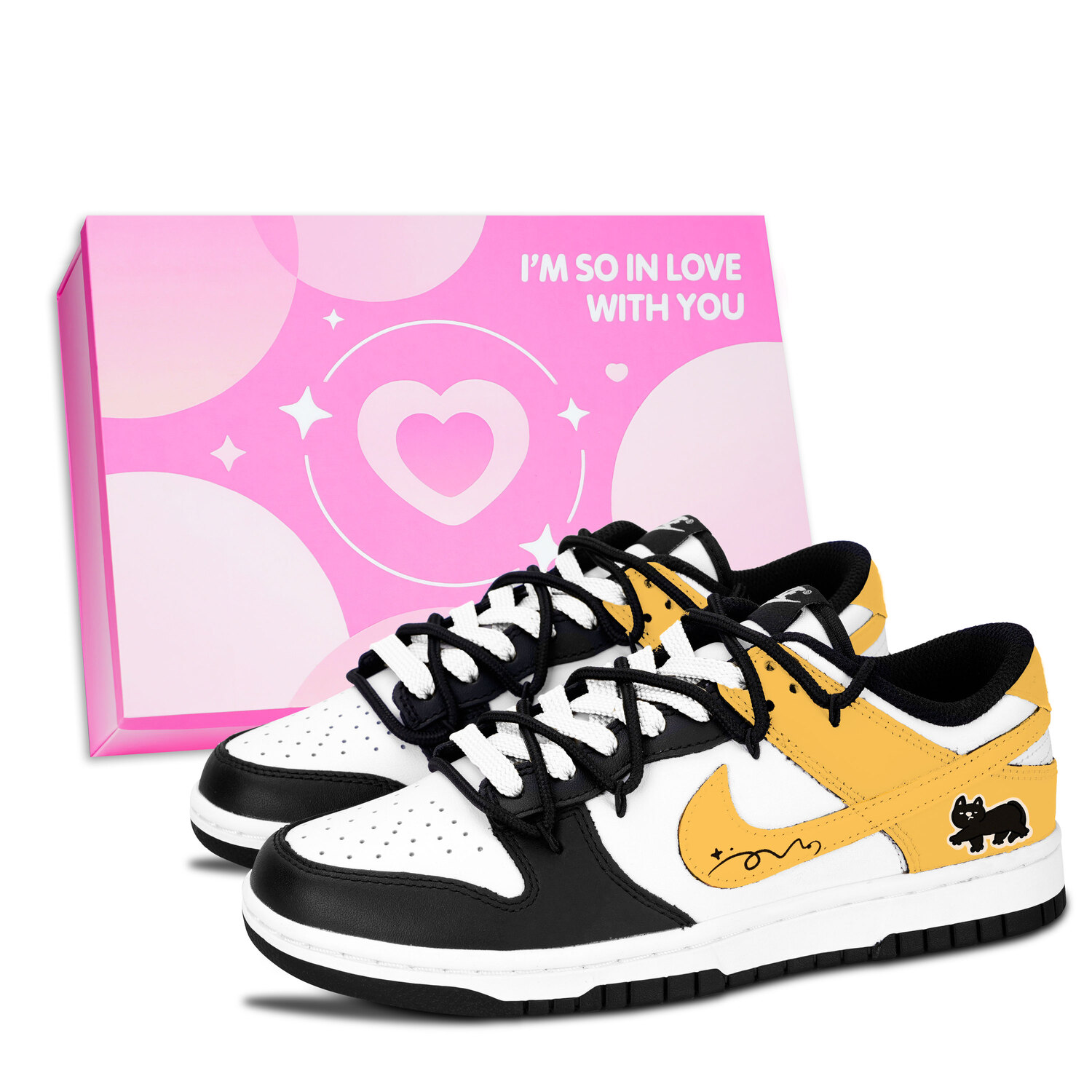 

Nike Кроссовки для скейтбординга Dunk Super Cool Black Cat с противоскользящей подошвой и устойчивостью к истиранию, низкие, детские, желтые, унисекс