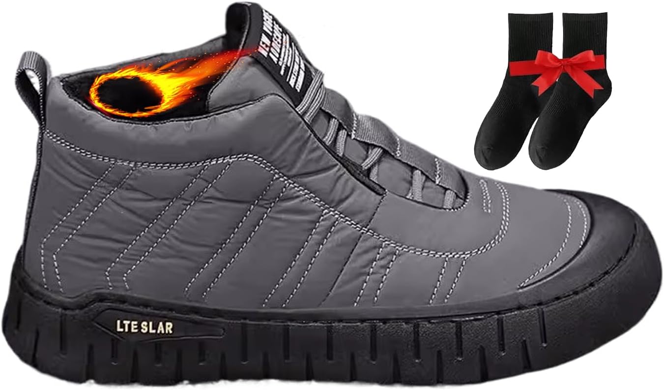 

Мужские зимние противоскользящие водонепроницаемые ботинки, модные кроссовки-ботильоны, ортопедические ботинки на щиколотку, теплые ботинки с мехом для прогулок Zplmide, серый