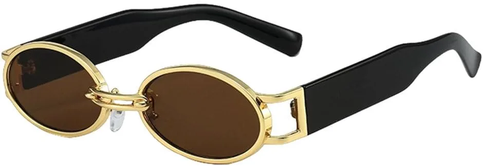 

Ретро маленькие овальные солнцезащитные очки для женщин, пластиковые, модные, роскошные, в стиле панк, уличные, солнцезащитные очки UV400 LVTFCO, Gold Tea