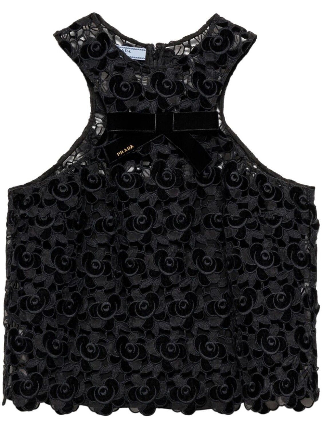 

Prada укороченный топ Camellia с вышивкой, черный