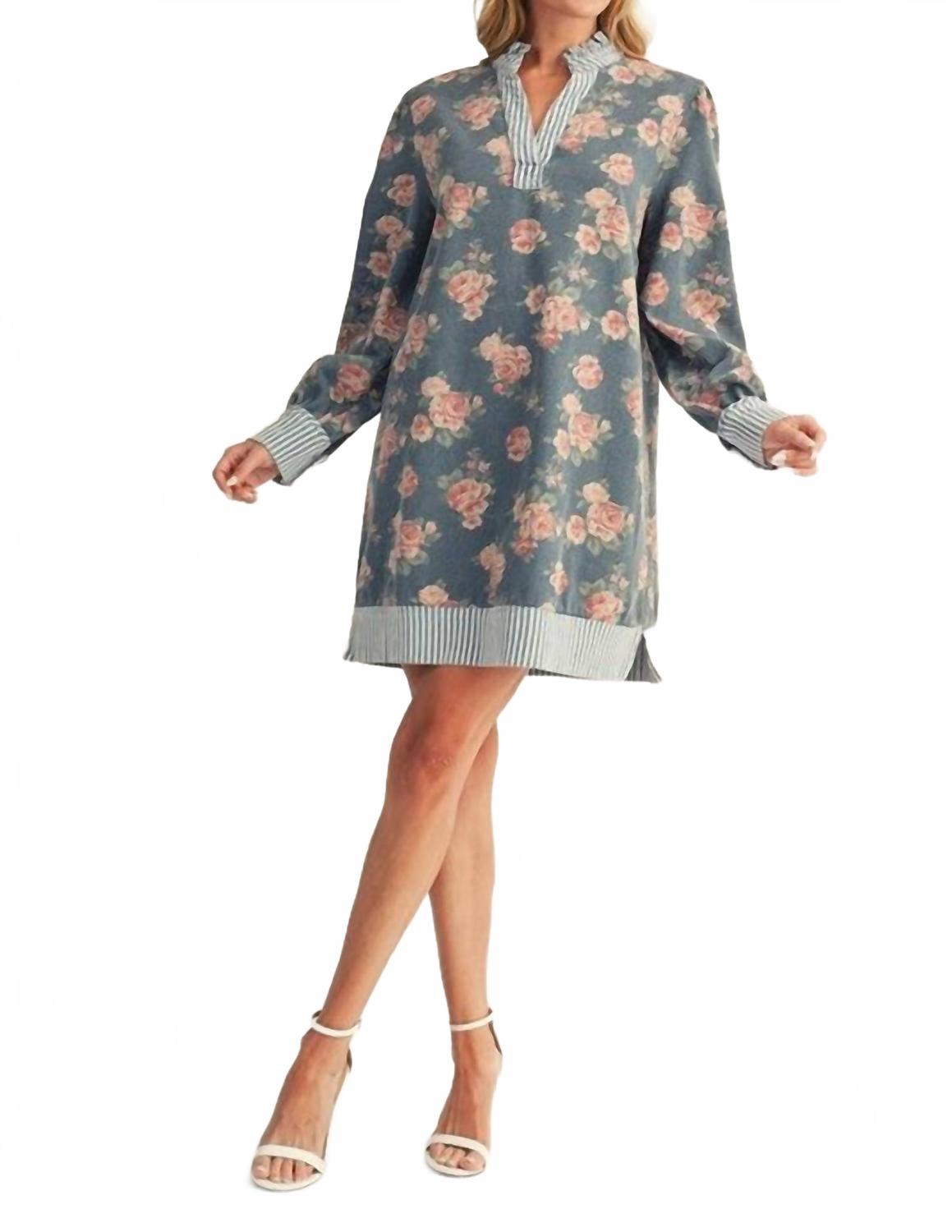 

Платье из денима с цветочным принтом и полосками синего цвета Jodifl, синий