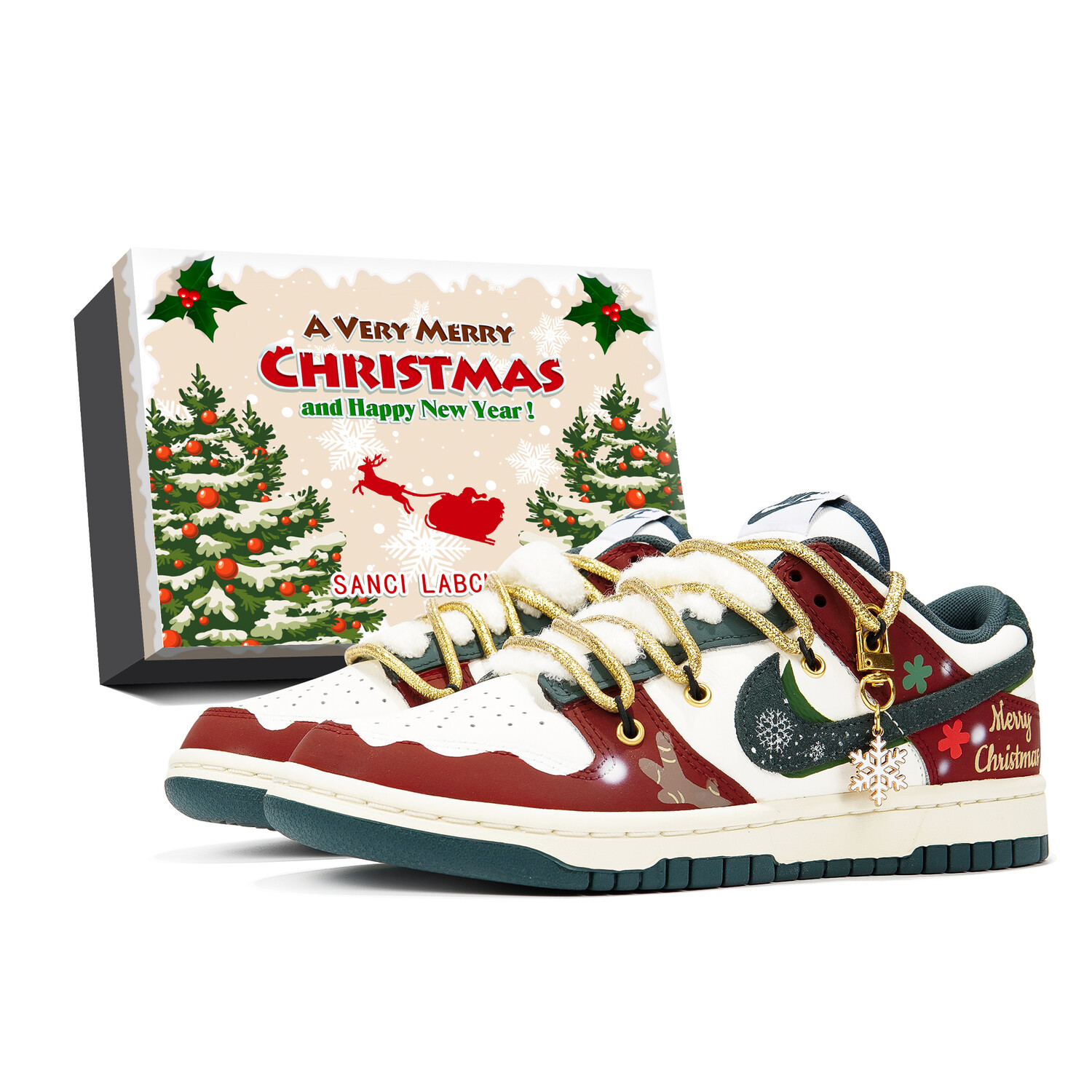 

Кроссовки Nike Dunk Skateboard Shoes Unisex Low-Top White Red Green