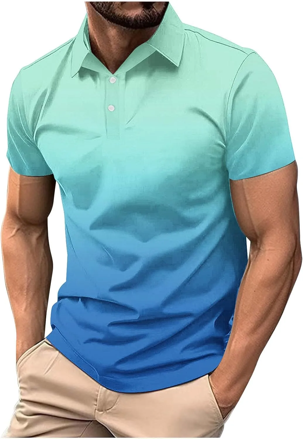 

Футболка с коротким рукавом для мужчин, градиентный цвет, отложной воротник