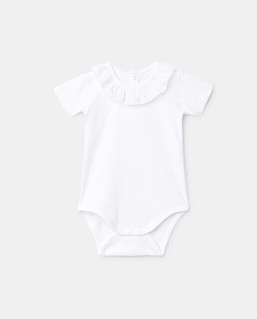 

Детское боди с короткими рукавами и белым кружевным воротником Cotton Juice, белый