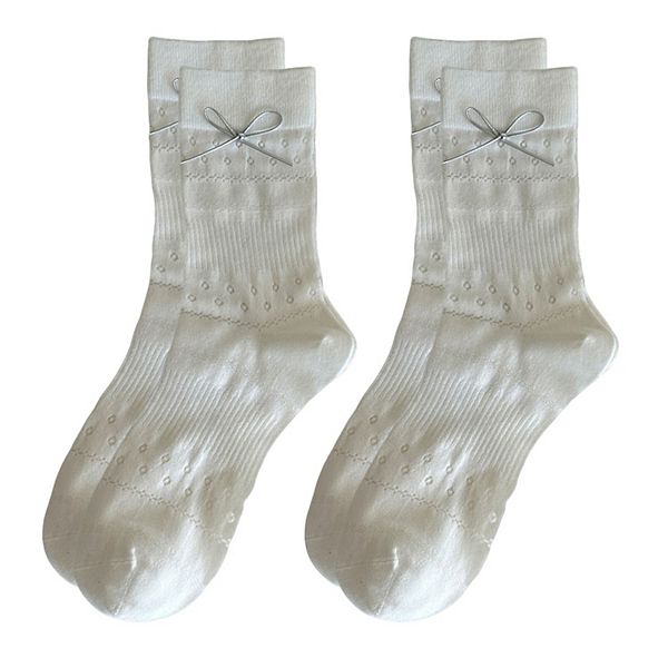 

Женские носки с вязаным узором и кожаным бантом, длина до середины икры, 2 пары Anna-Kaci, White