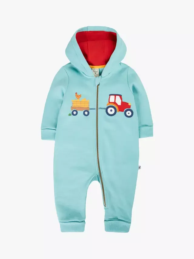 Детский флисовый комбинезон с аппликацией, цвет лишайник/трактор Frugi