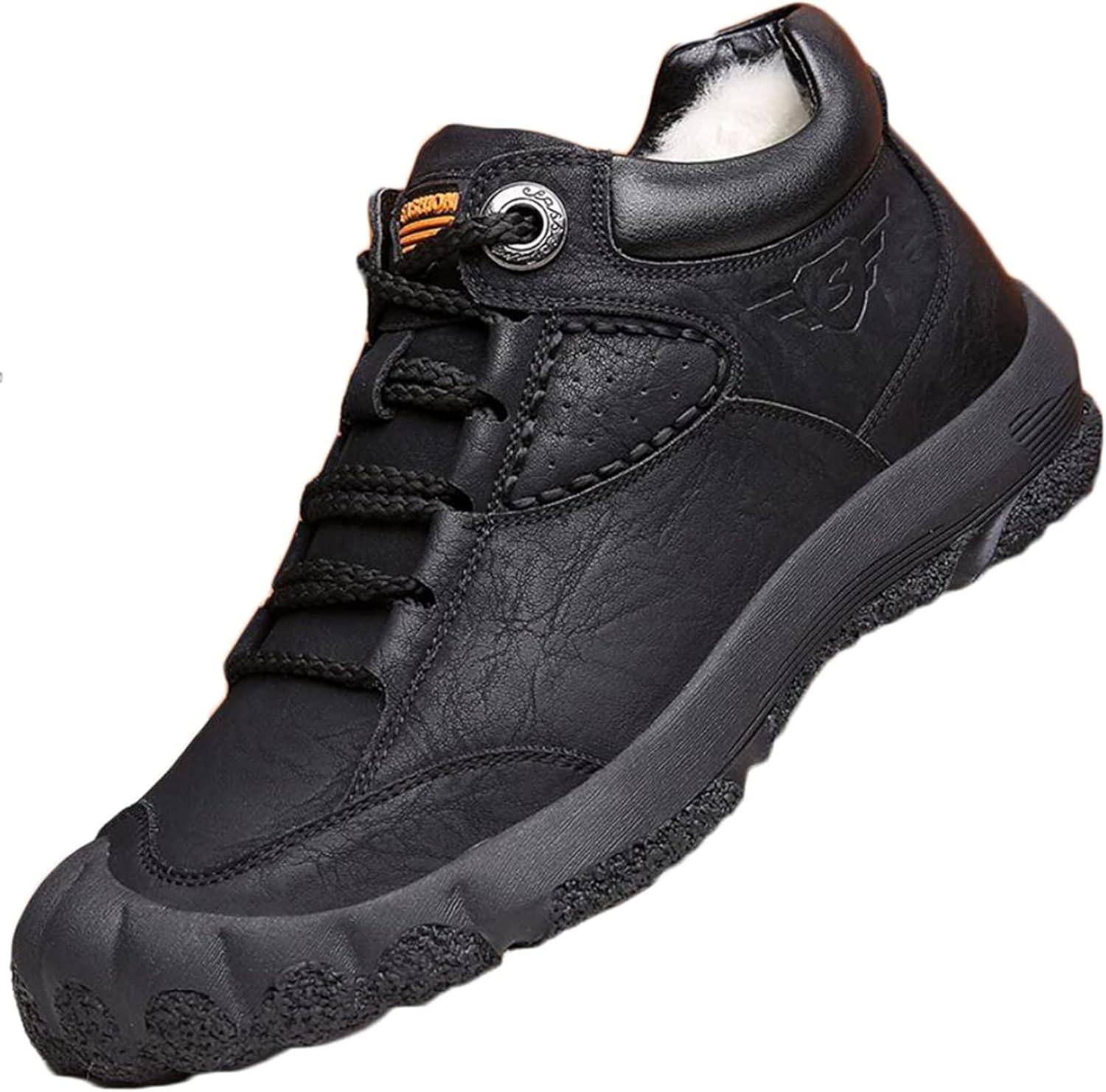 

Мужские зимние ботинки Yiozoi, теплые плюшевые, для повседневной ходьбы, с плоской подошвой, боковой молнией, легкие и долговечные, теплые кожаные ботинки, черный