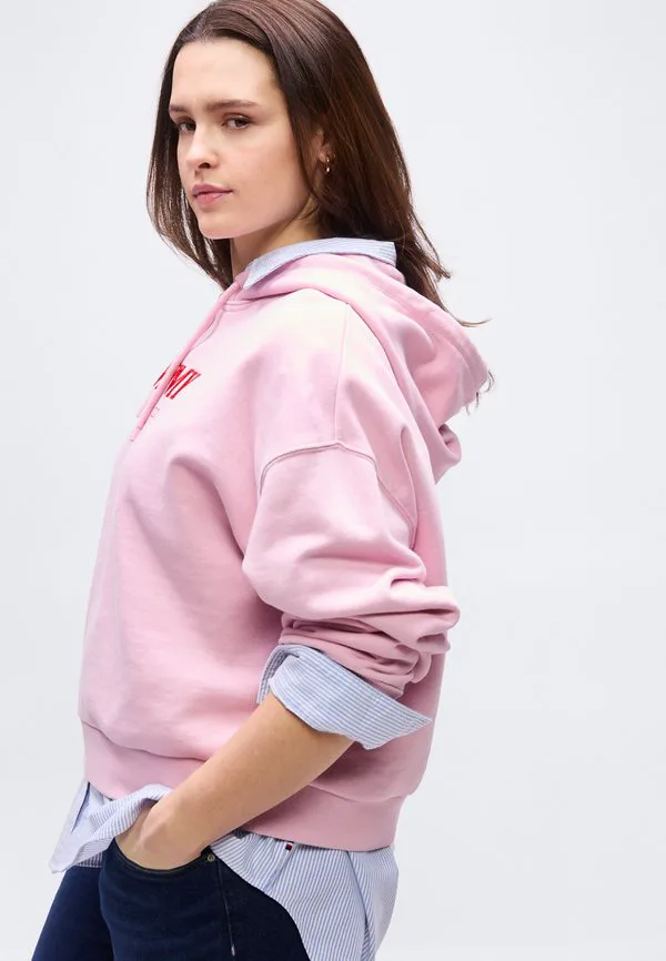 Худи с текстурированным логотипом curve, свободным кроем и завязками. Tommy Hilfiger Curve, Bonita Pink — фото 4