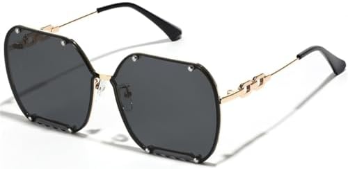 

Солнцезащитные очки 2027 года в крупной оправе для женщин и мужчин в стиле панк с цепочкой и заклепками, солнцезащитные очки с защитой от УФ-излучения UV400 MTZJH, Black Grey