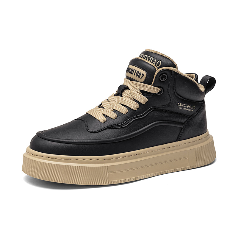 

TONYBEAR Нескользящие легкие высокие скейтерские кроссовки мужские - черный абрикос, цвет Black Apricot