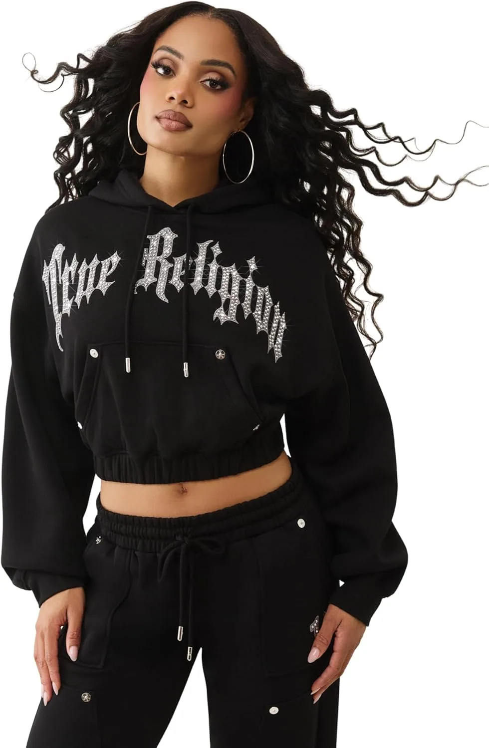 

Толстовка True Religion Studded GF для женщин — флис, хлопковый микс, уютный крой, логотип