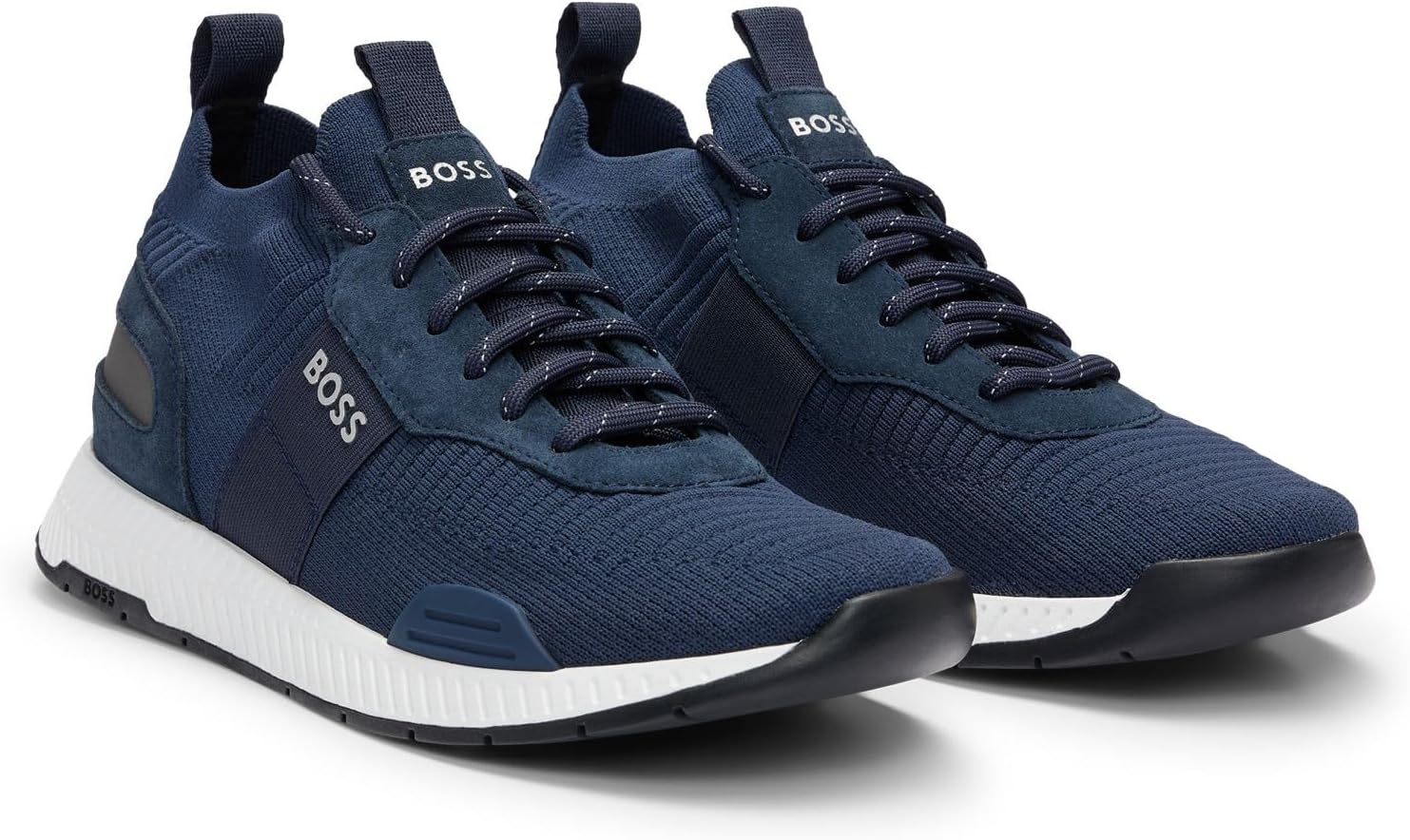 Кроссовки BOSS Mens Titanium Runn TTNM EVO с замшевой отделкой в стиле носка, размер, темно-синий — фото 2