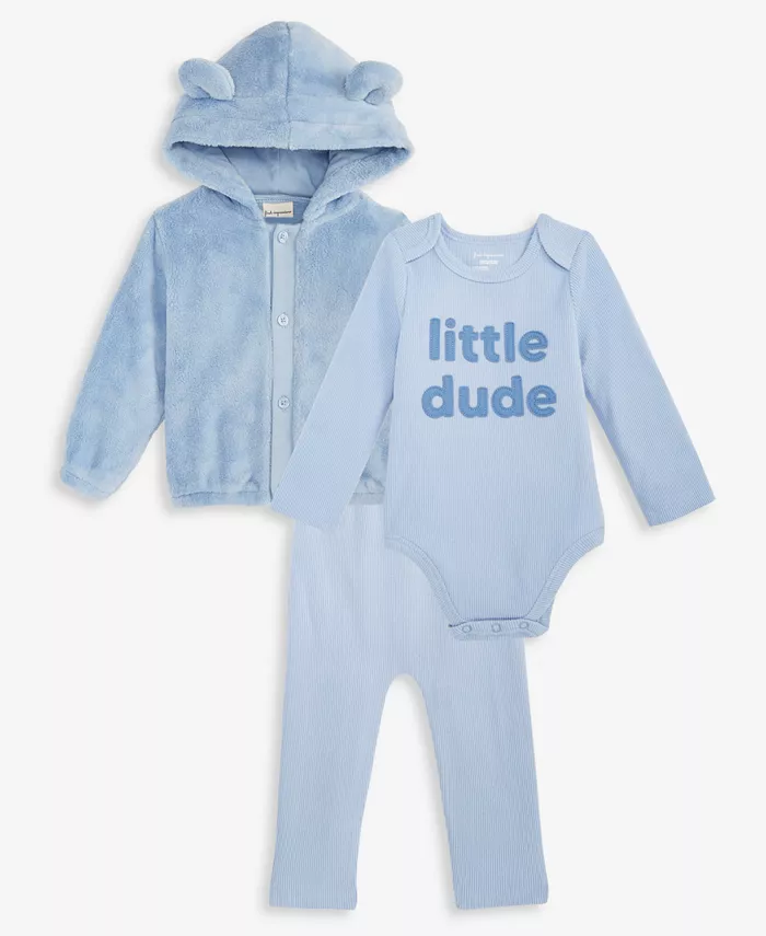 

Детская куртка с капюшоном из искусственного шерпа, боди Little Dude и брюки из велюрового ребра First Impressions, белый