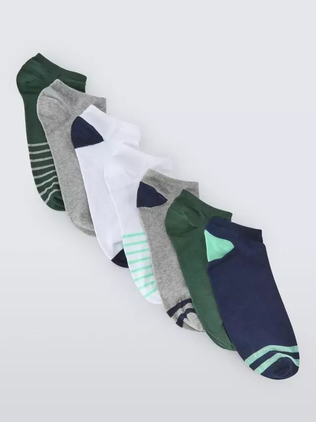 

Носки John Lewis Plain & Stripe Trainer 7 шт, цвет green multi