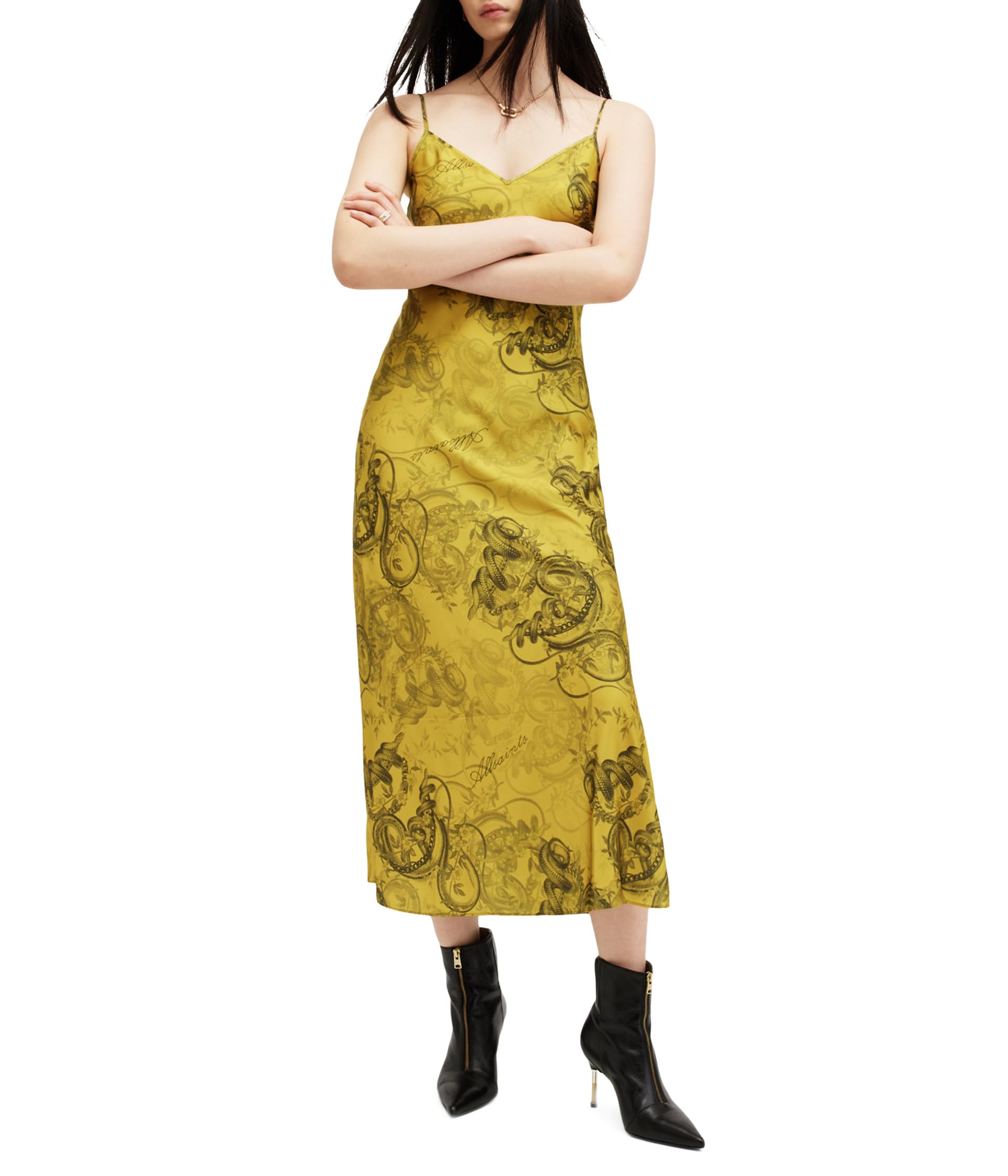 

Платье AllSaints Hadley Dress, цвет Helena Gold Yellow