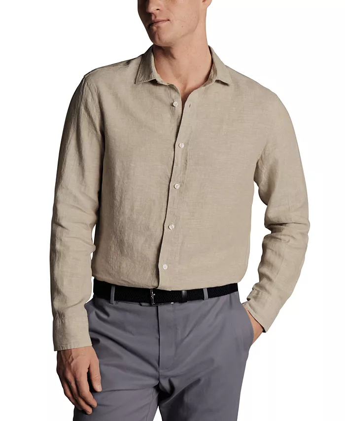 

Мужская льняная рубашка на пуговицах с длинным рукавом Slim Fit Charles Tyrwhitt, коричневый/бежевый