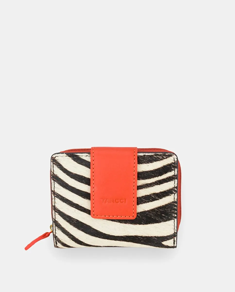 

Женский маленький кошелек YANCCI из кожи с узором зебры и оранжевой кожаной ручкой Yancci