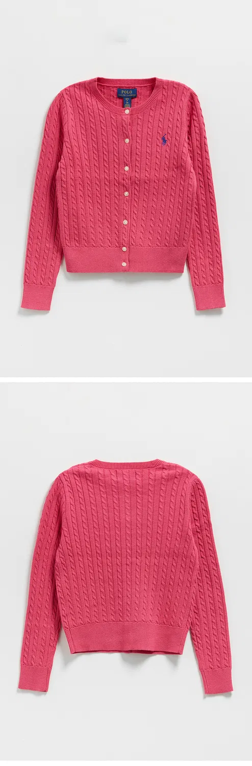Детский вязаный кардиган Mini Cable Cotton розовый от Polo Ralph Lauren Children — фото 3