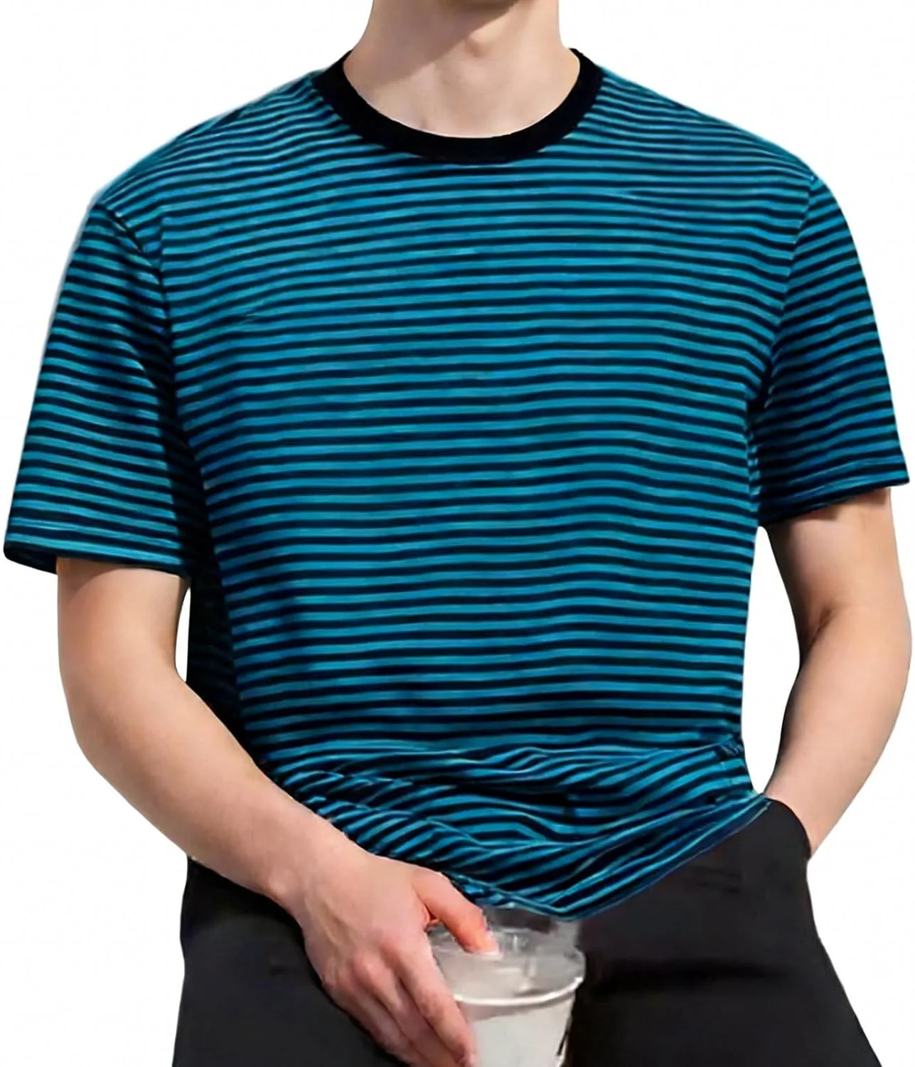 

Мужская футболка с горизонтальными полосками, короткий рукав, свободный крой