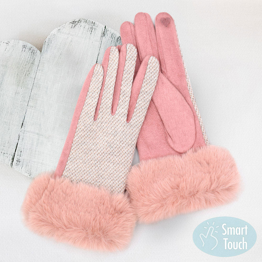 

Перчатки Smart Touch с манжетами из искусственного меха разных цветов Fashnzfab, розовый