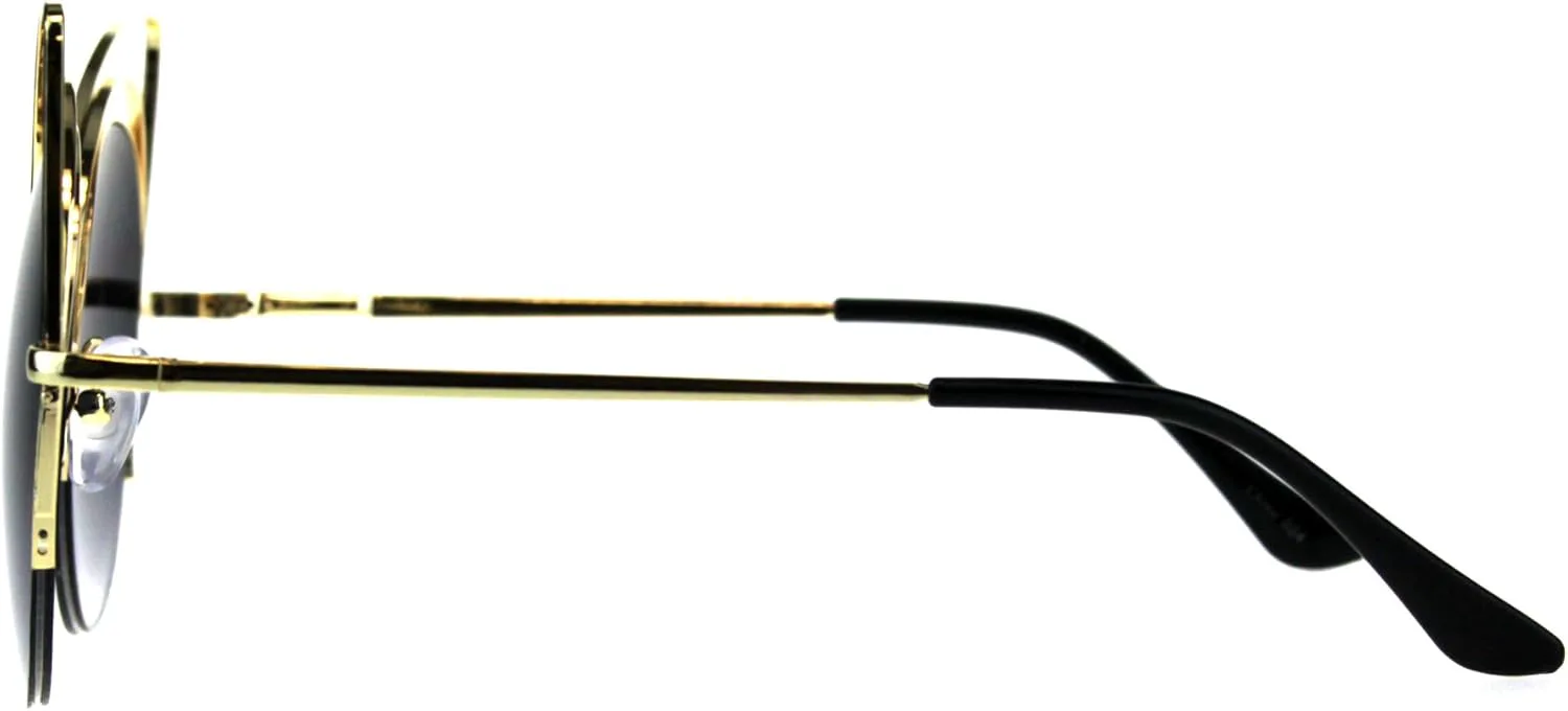 

Женские солнцезащитные очки PASTL круглой формы «кошачий глаз» с увеличенной оправой из проволоки и полуободком, защита от УФ-излучения 400, Gold (Smoke)