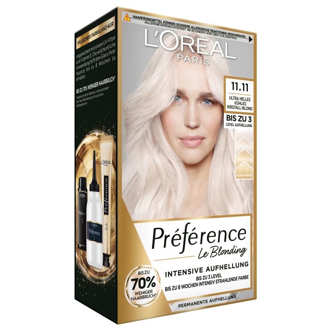 

Краска для волос preference Loreal Paris, nr. 11.11 - ultra-helles kühles kristall-blond, количество 1 шт.