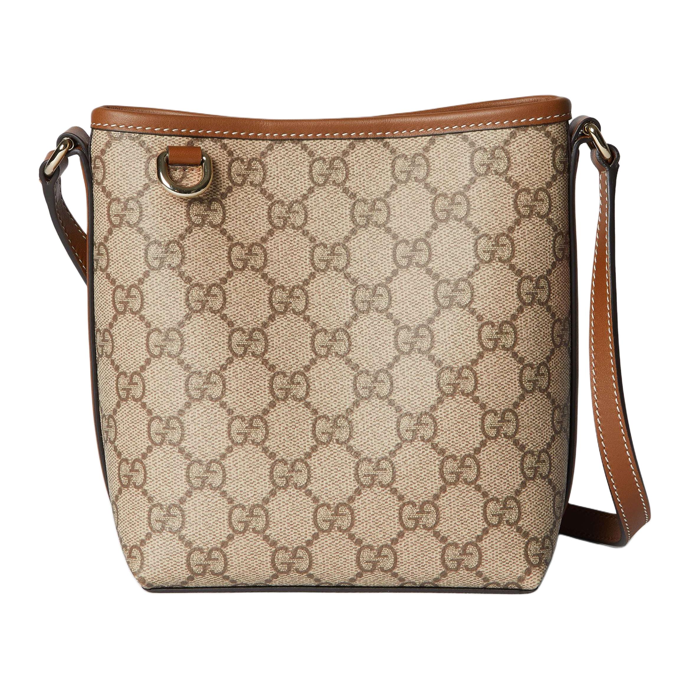 

GUCCI Сумка-ведро из ткани с покрытием GG Emblem Мини-сумка через плечо Женская Бежевая и Темно-коричневая