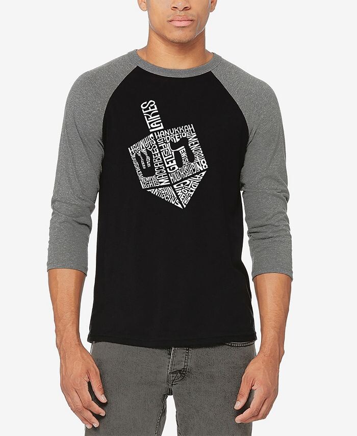 

Мужская бейсбольная футболка Hanukkah Dreidel Raglan Word Art LA Pop Art, серебро