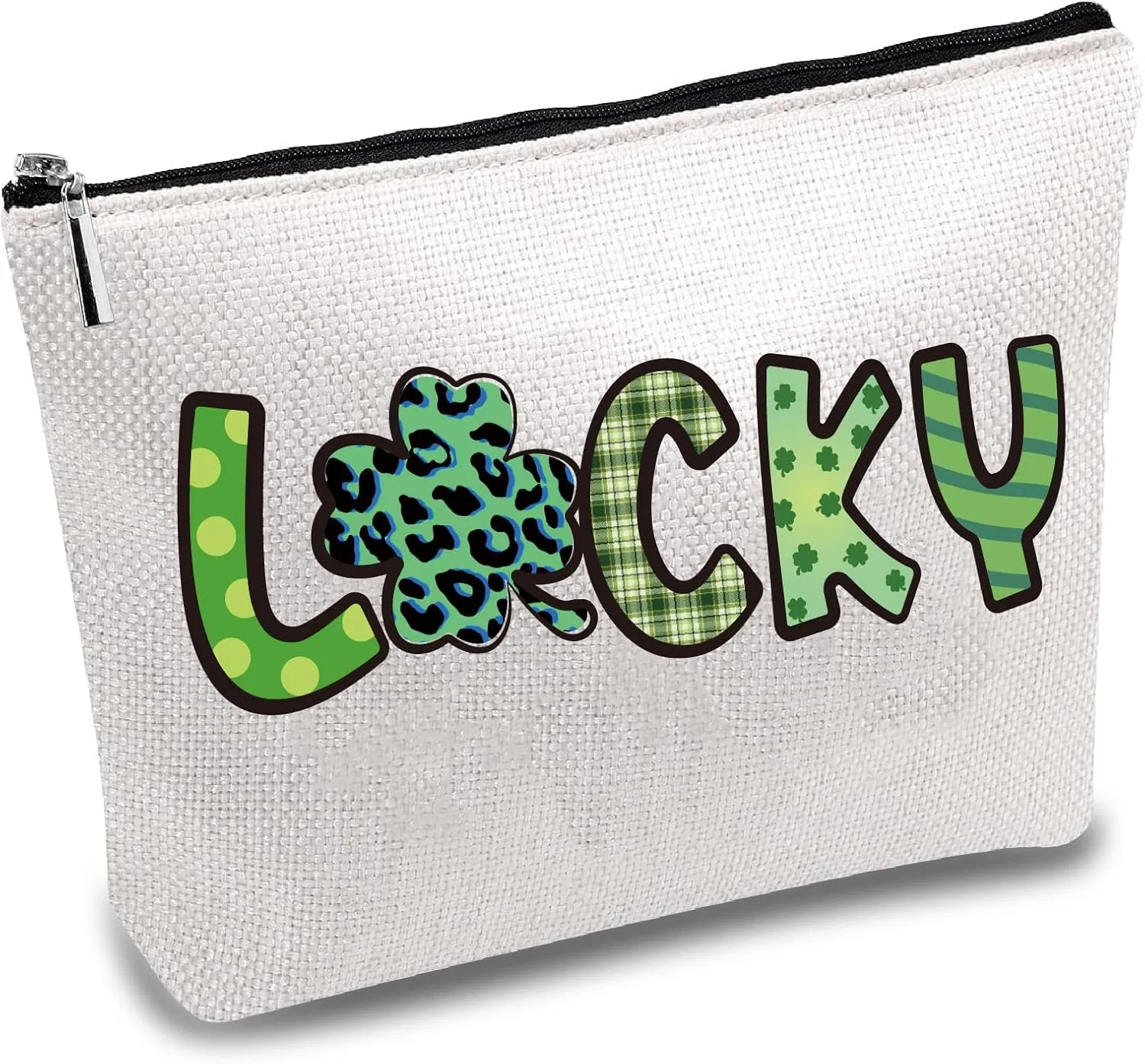 Холщовая косметичка CREATCABIN Lucky с клевером, зеленая, 24 x 20 см No brand