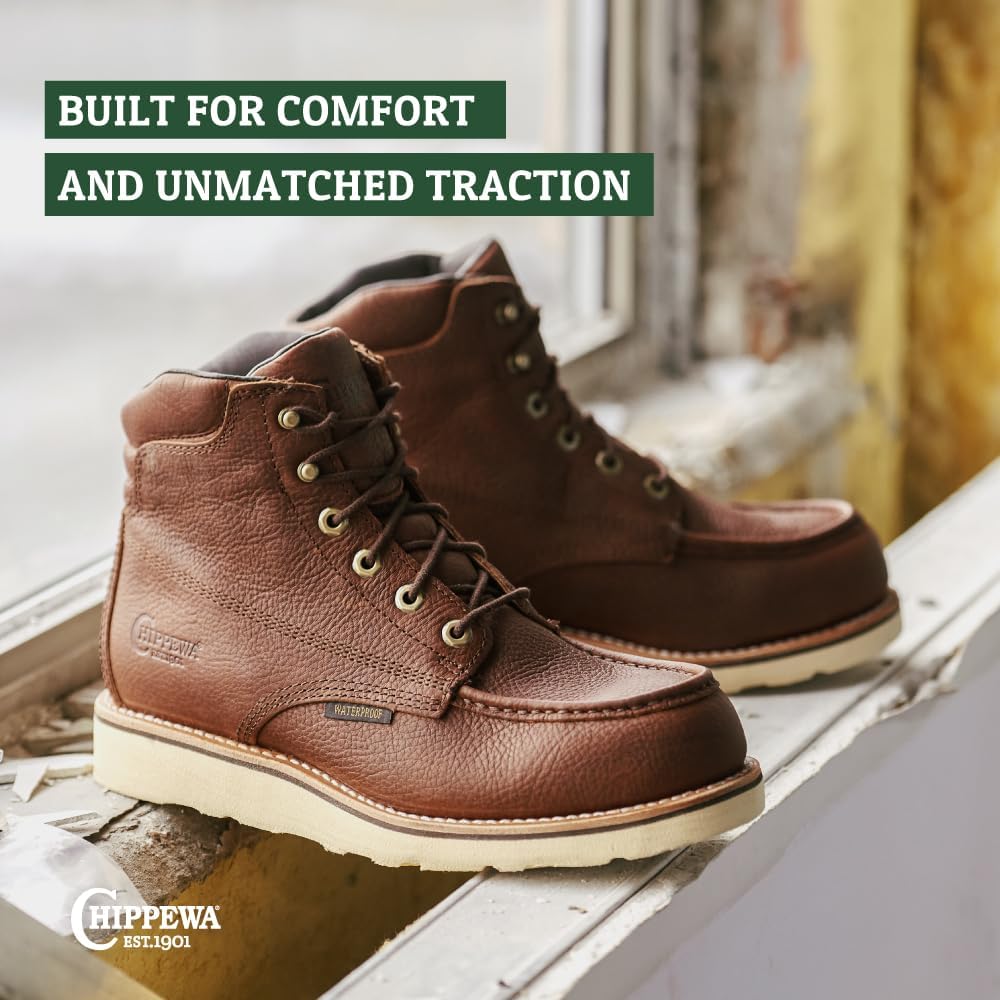 Мужские ботинки Chippewa Edge Walker 6 из кожи - водонепроницаемые ботинки на шнуровке с клиновидной подошвой - мягкий носок с амортизацией - шнуровка для надежной посадки - широкий мыск с резиновой подошвой, Briar Haystack - Soft Toe — фото 4