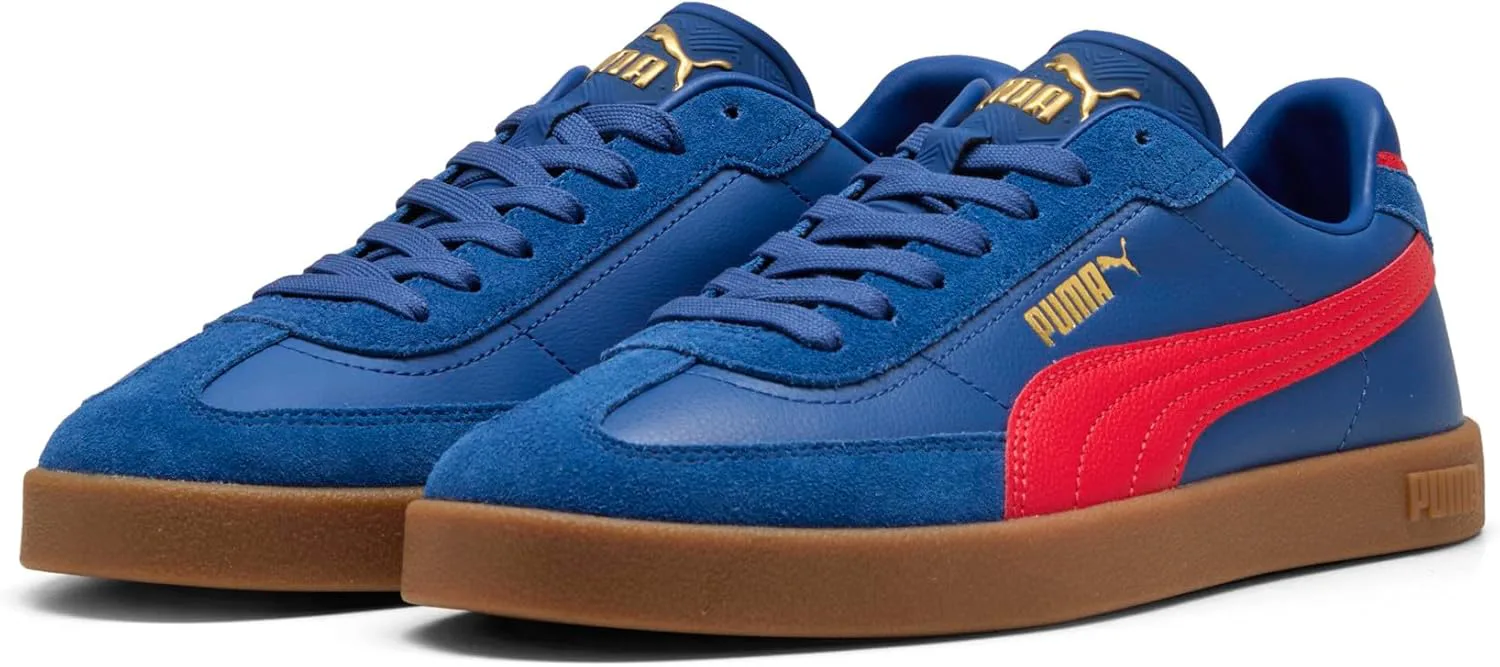 Мужские замшевые кроссовки PUMA Club II Era на шнуровке, повседневные - синие, красный — фото 2
