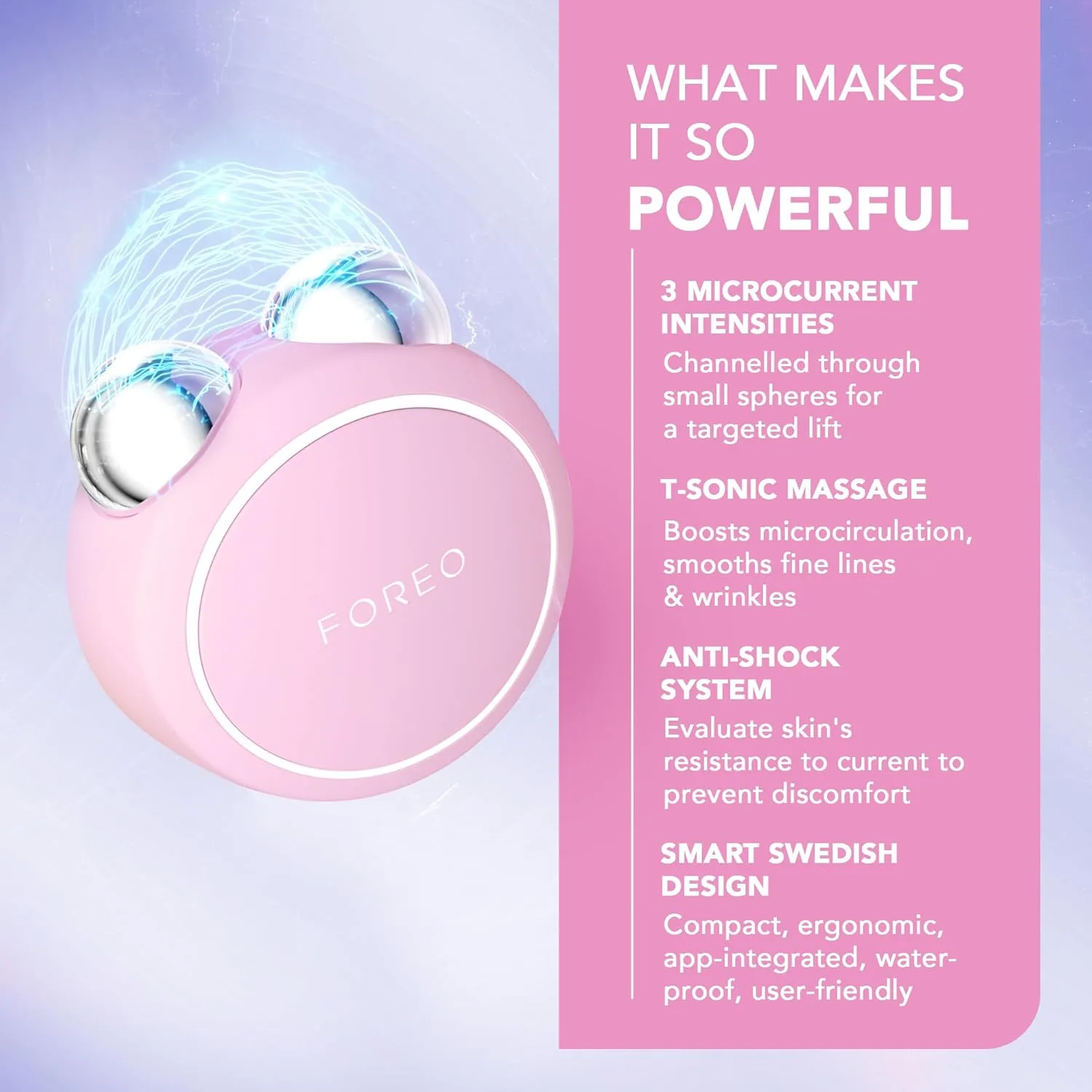 Foreo Bear Mini микротоковое устройство для лица - инструмент для скульптурирования лица - укрепление и контурирование - уменьшение второго подбородка - неинвазивное - повышает впитывание средств по уходу за кожей лица - pearl pink, Pearl Pink — фото 3