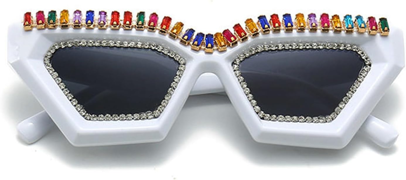 

Солнцезащитные очки Willochra 2023 со стразами для женщин. Модные футуристические массивные солнцезащитные очки с бриллиантами, форма «кошачий глаз», квадратные очки, White Rainbow