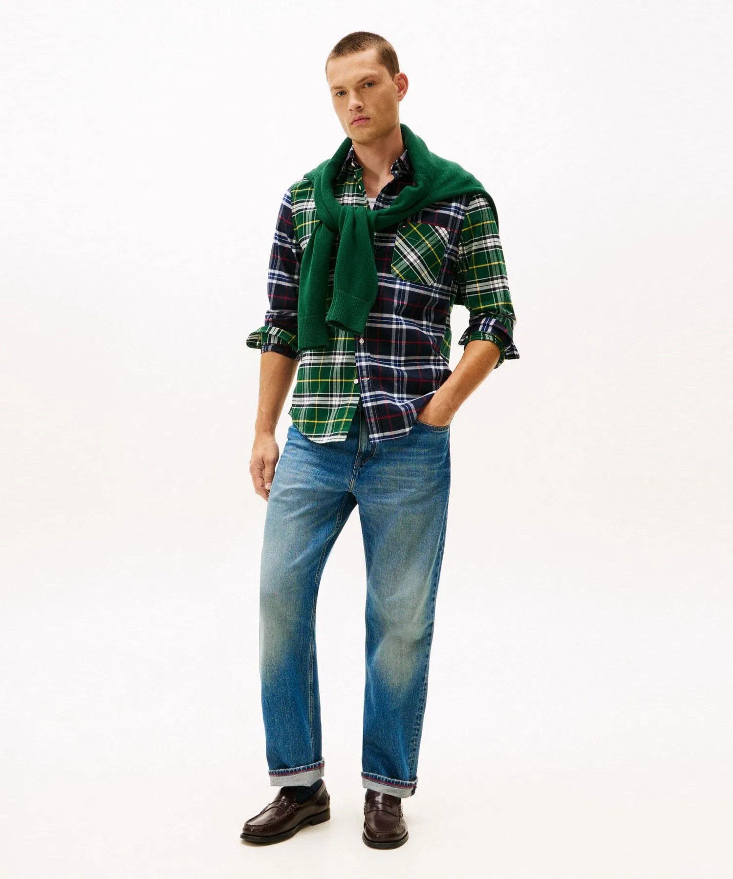Мужская рубашка в клетку Tommy Hilfiger из хлопка синяя — фото 3