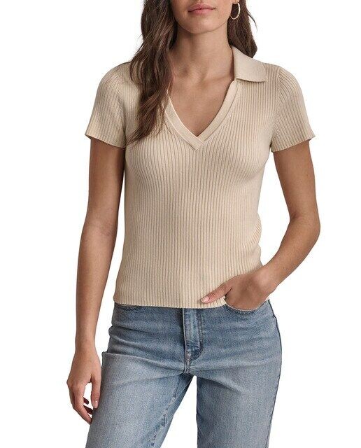 

Женский вязаный свитер-поло с короткими рукавами Dkny Jeans, хаки