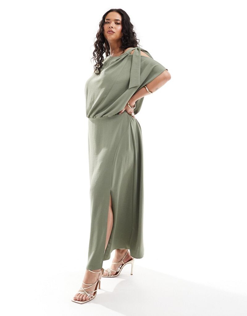 

Платье миди цвета хаки с завязками на плечах ASOS DESIGN Curve