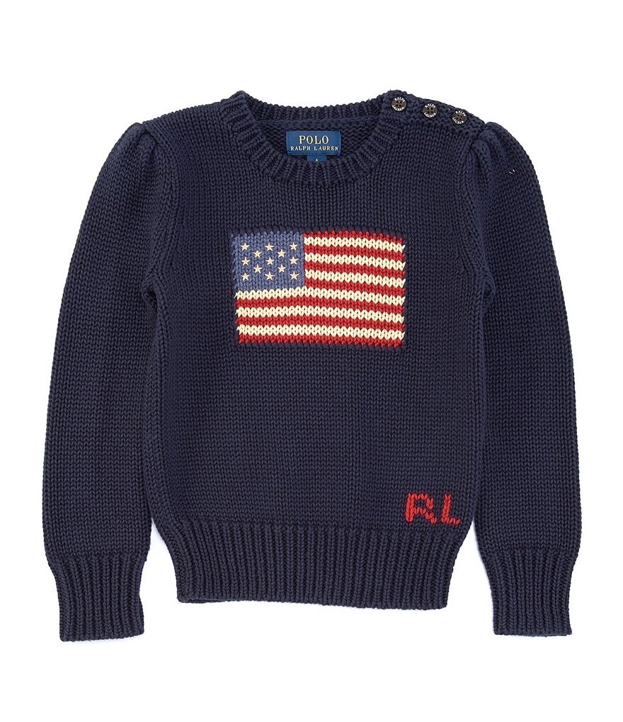 

Вязаный свитер с американским флагом интарсии для маленьких девочек Polo Ralph Lauren Little Girls 4–6X, синий