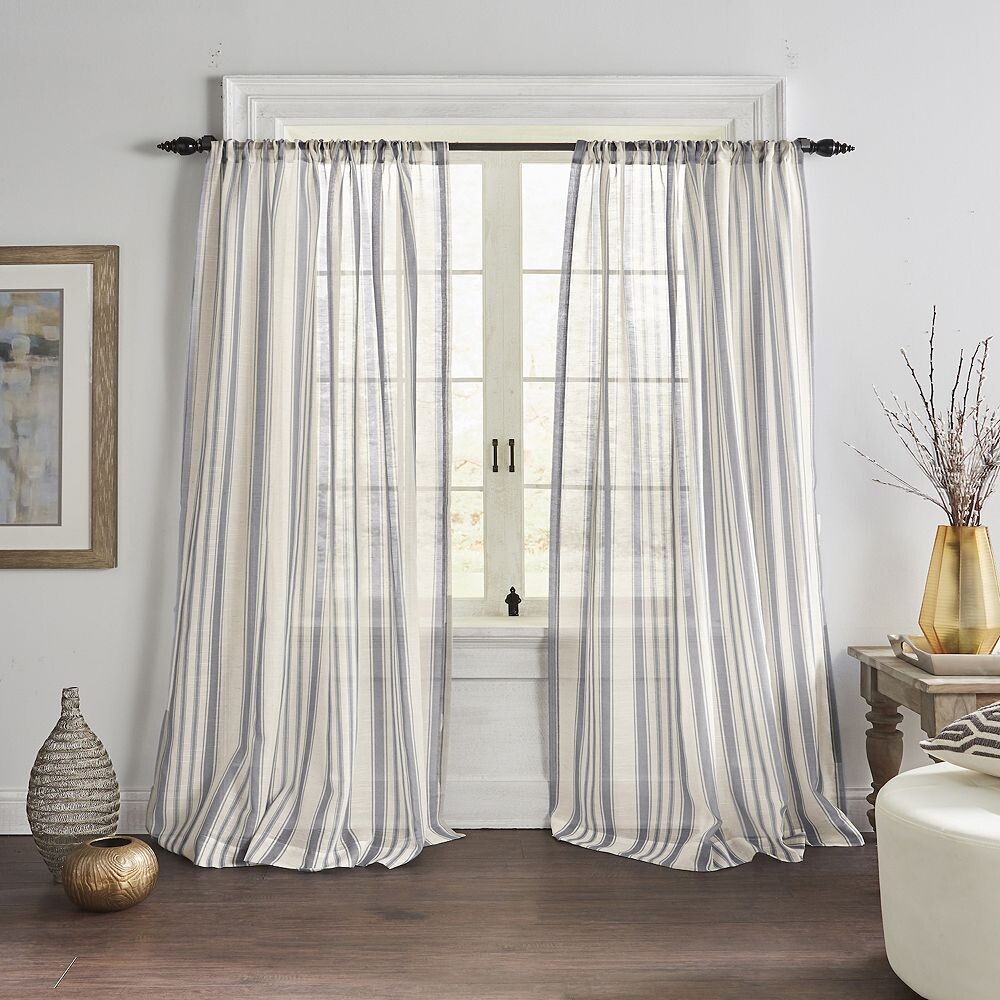 

Elrene Home Fashions Прозрачная оконная занавеска в полоску Hampton, 52 x 84 дюйма, серый