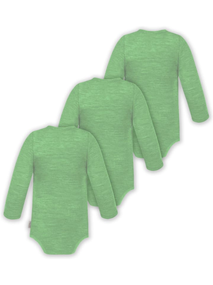 Normani Outdoor Sports Набор из 3 детских бодиков из шерсти мериноса, зеленого цвета — фото 2