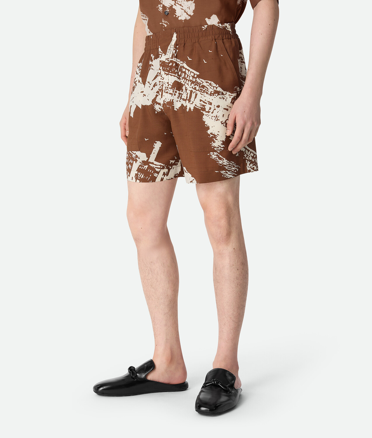 Italian postcard silk shorts BOTTEGA VENETA, голубь/пекан — фото 2