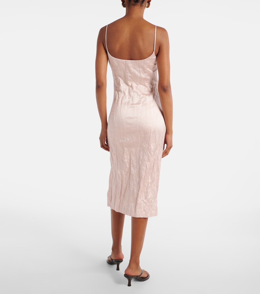 Платье миди из атласа с цветочной аппликацией Blumarine, Powder Pink — фото 3