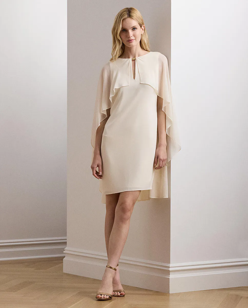 

Короткое коктейльное платье с рюшами и накидкой Lauren Ralph Lauren, естественный