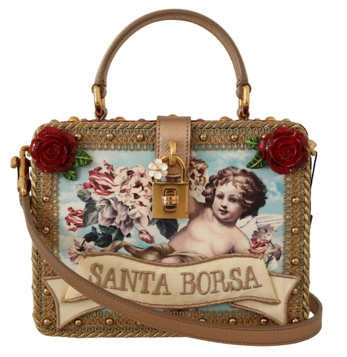 

Роскошная сумка-коробка через плечо цвета золота и бордо Dolce & Gabbana