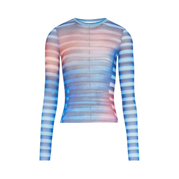 

Топ Jean Paul Gaultier Printed Mesh Long-Sleeve Top, Light Blue/Blue/Peach