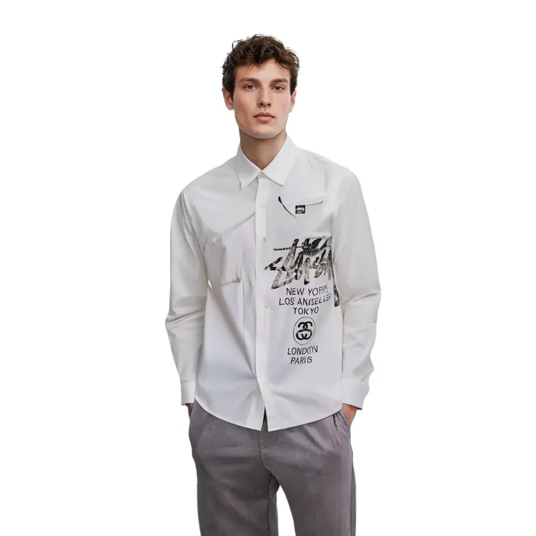 Мужская рубашка World Cruise Series белого цвета Stussy, белый — фото 4