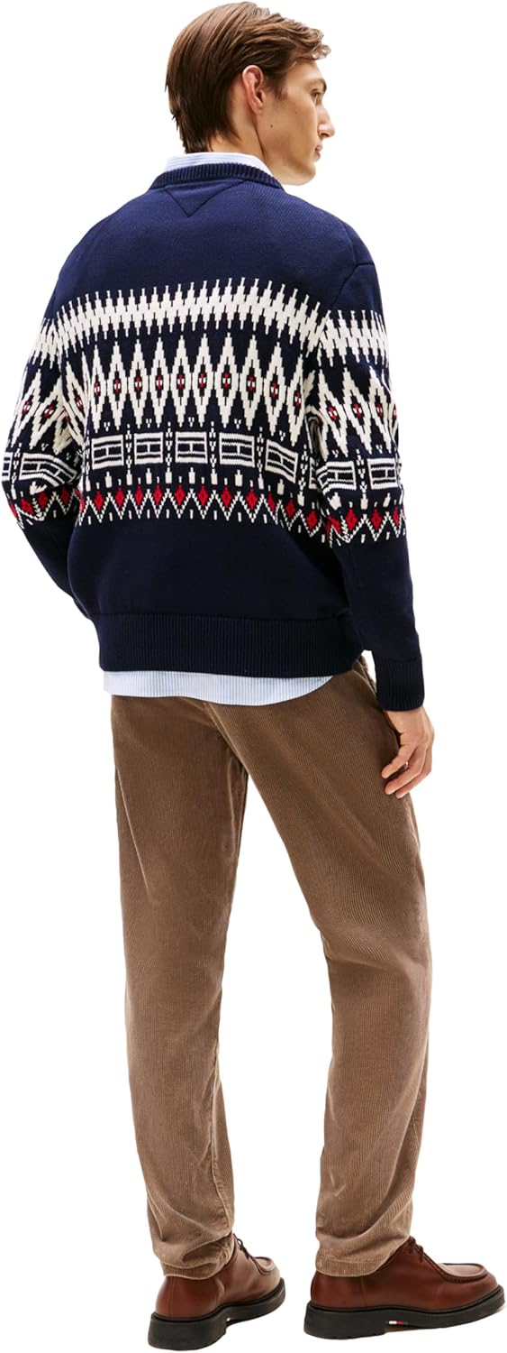 Мужской хлопковый свитер с круглым вырезом Tommy Hilfiger Fairisle, легкий пуловер, Desert Sky/Ivory Petal — фото 4