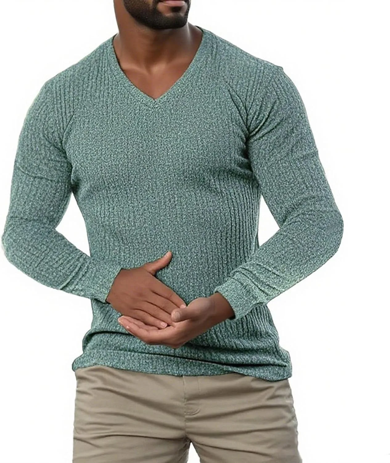 

Ymosrh мужская футболка с длинным рукавом и V-образным вырезом, S-2XL