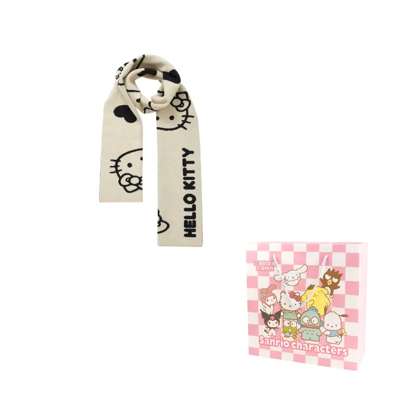 

Sanrio Вязаный шарф Hello Kitty унисекс, Hello Kitty Beige Black Knit Scarf