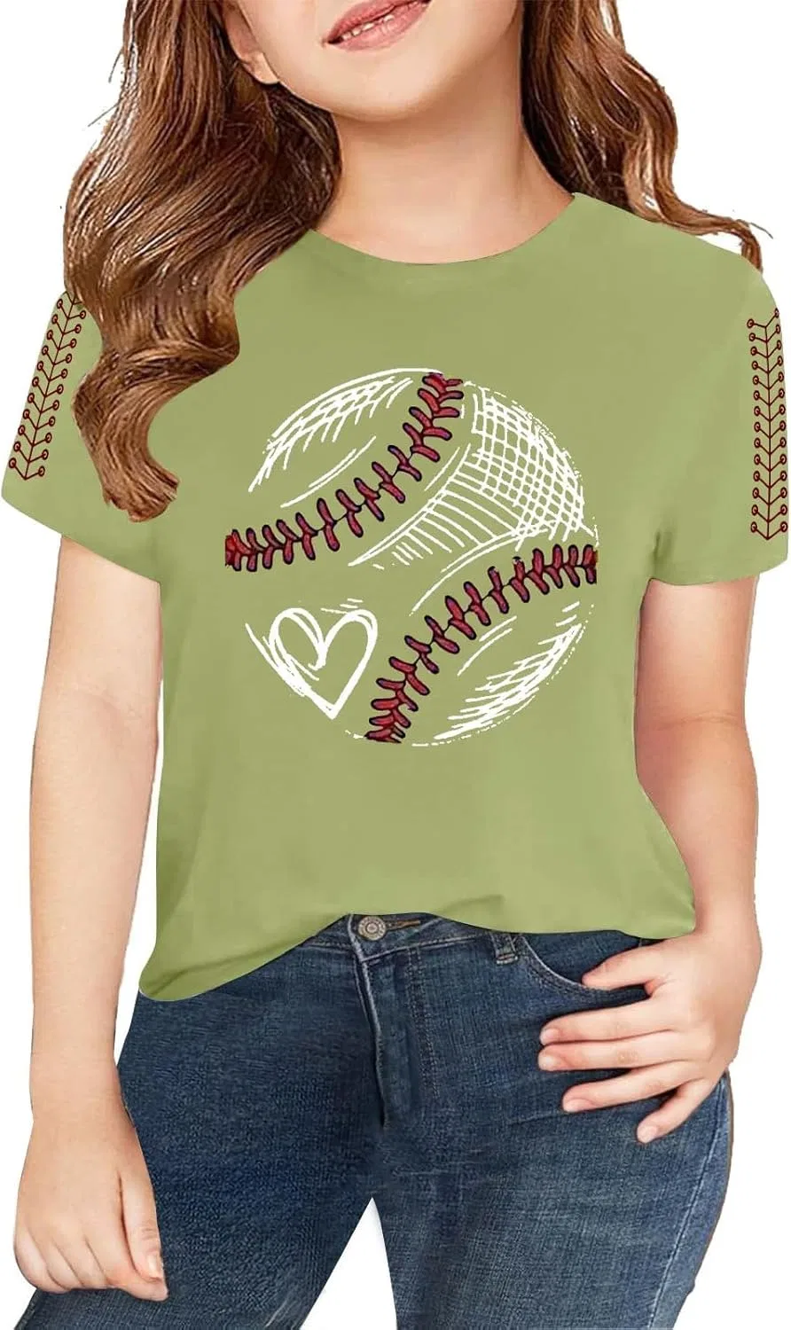 Футболка с бейсбольным принтом для девочек, Cotton, Mint Green